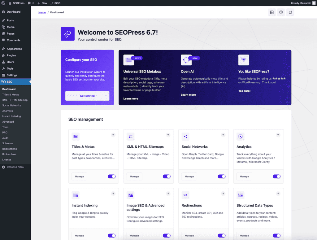 seopress dashboard